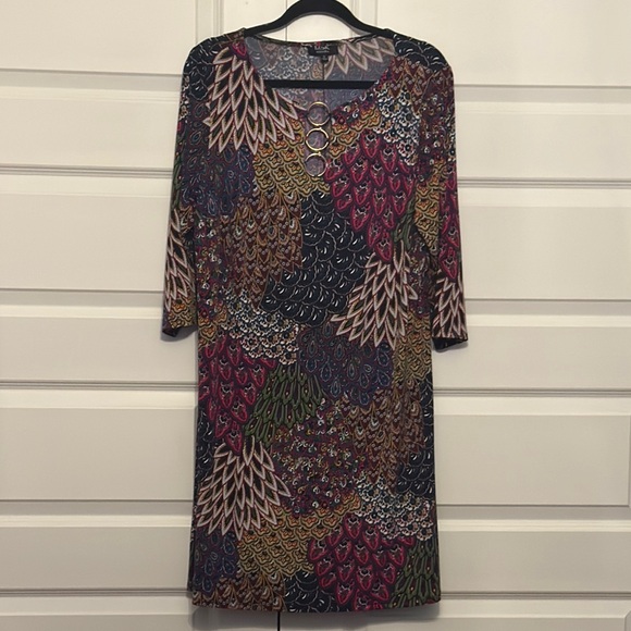 MSK Purple and Blue Sheath Dress 3/4 Sleeve Scoop Neck - Picture 1 of 2